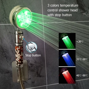Zloog Bathroom 3/7 Color Changing LED Shower Head Temperature Sensor Handheld Mineral Anion Spa High Pressure Filter Shower Head