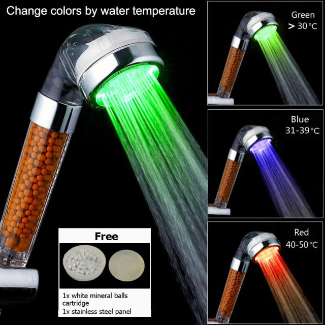 Zloog Bathroom 3/7 Color Changing LED Shower Head Temperature Sensor H ...