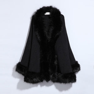 Winter Fur Coat Women Cape Plus Size Crochet Poncho