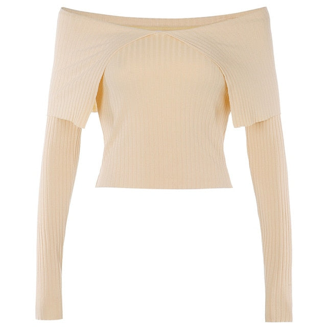 Autumn 2020 New Style Sweater Features Off Shoulder Large Lapel