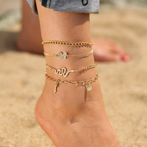 17KM Punk Multilayered Lock Snake Chain Anklet