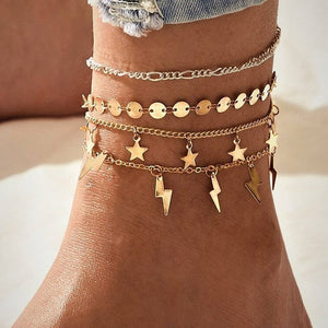 17KM Punk Multilayered Lock Snake Chain Anklet