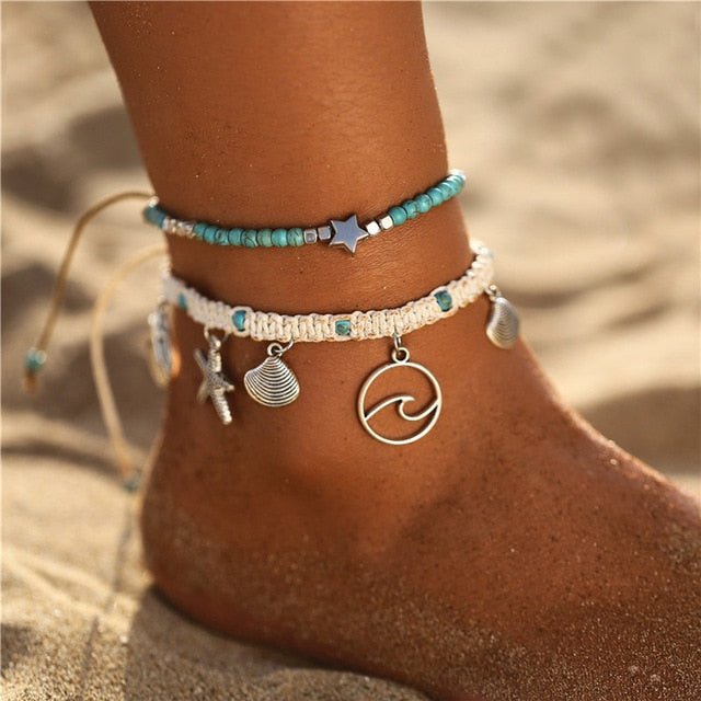 17KM Punk Multilayered Lock Snake Chain Anklet