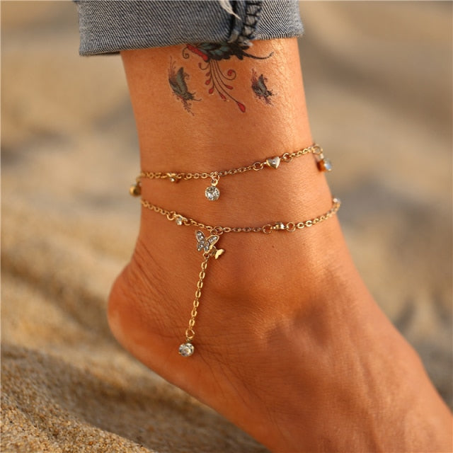 17KM Bohemian Gold Butterfly Chain Anklets