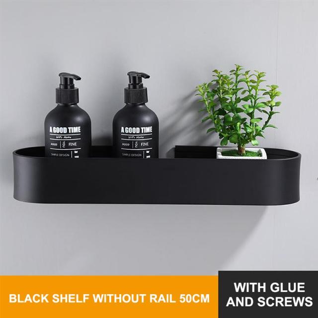 Bathroom Shelf Rack Kitchen Wall Shelves Bath Towel Holder Black Shower Storage Basket Kitchen Organizer Bathroom Accessories