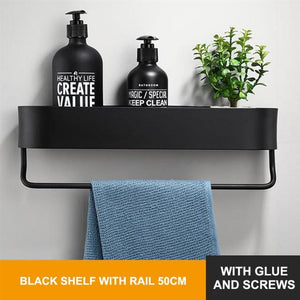 Bathroom Shelf Rack Kitchen Wall Shelves Bath Towel Holder Black Shower Storage Basket Kitchen Organizer Bathroom Accessories