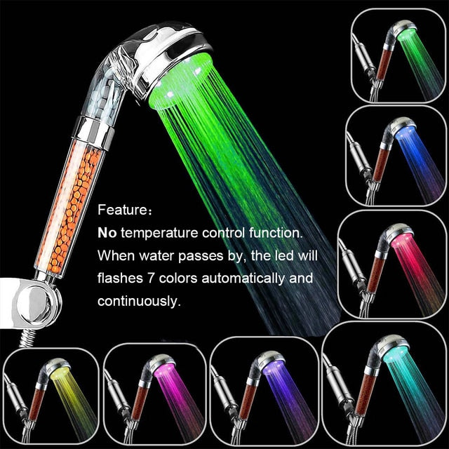 Bathroom 3/7 Colors Changes Led Shower Head High Pressure Water Saving ...