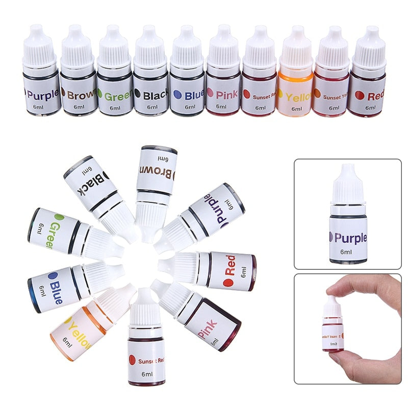 10pcs Liquid Pigment DIY Manual Soap Colorant Tool Kit 6ml/bottle Handmade Bath Bomb Dyes For Soap Making Coloring