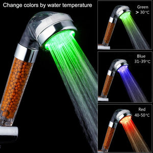 Zloog Bathroom 3/7 Color Changing LED Shower Head Temperature Sensor Handheld Mineral Anion Spa High Pressure Filter Shower Head