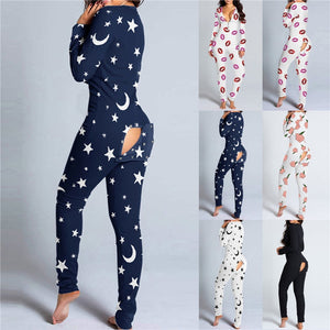 Women’s Pajamas Onesies Button-down Front Functional Buttoned Flap