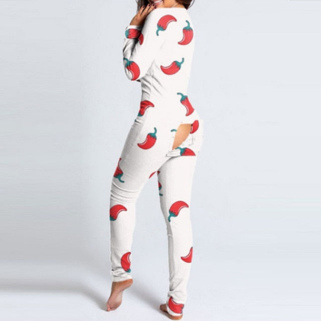 Women’s Pajamas Onesies Button-down Front Functional Buttoned Flap