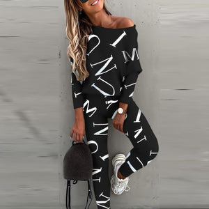 2021 Spring Autumn Casual Outfit Letters Print Long Sleeve Top (2 Piece Sets)