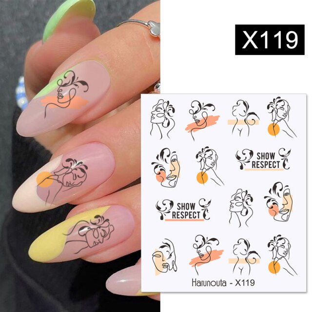 1 Sheet French Line Nail Water Decal Flower Marble Leaf Girl Stickers on Nails Water Ink Transfer Slider Nail Stickers Decor